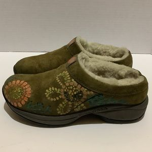 Merrell Primo Chill Slide Mules Olive Green Size 6.5 Floral Design